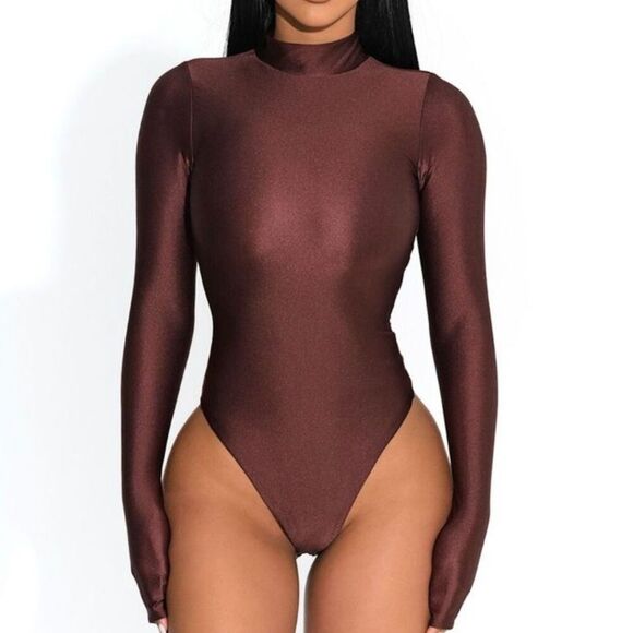 Naked Wardrobe NWOT Shimmer Mock Neck Thong Bodysuit Small - Picture 3 of 8